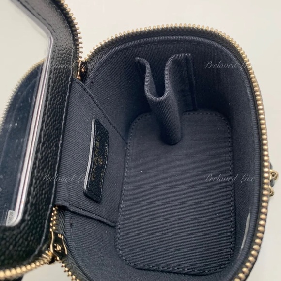 Authentic CHANEL Caviar Black Mini Square Vanity Case CC Chain Bag Gold Hardware - Picture 5 of 12